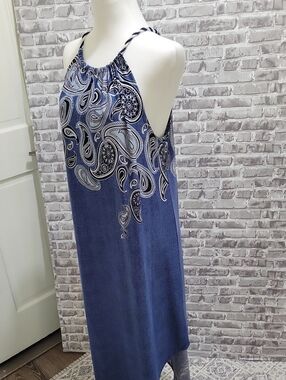 Melissa Paige Navy Blue Paisley Halter Neck Midi Dress Womens Size L